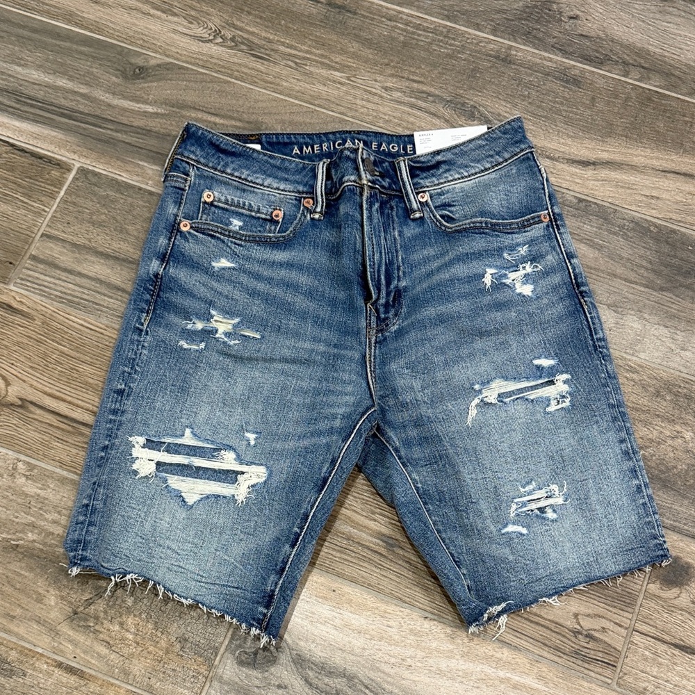 American Eagle Outfitters Men's Ripped Blue Jean Shorts